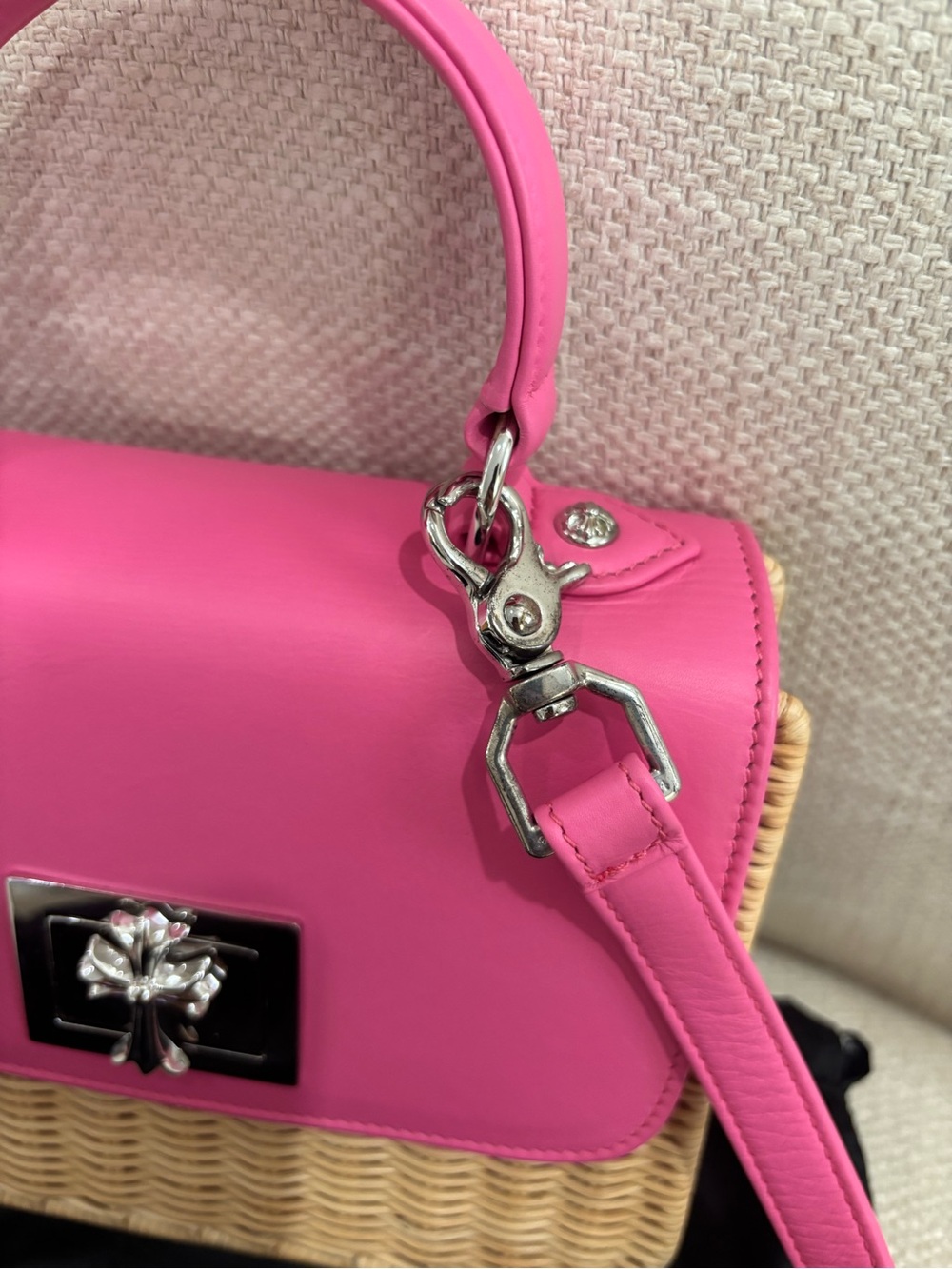 Authentic CHROME HEARTS pink leather woven wicker mini basket 2way bag - Picture 11 of 15